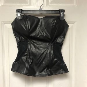 Black leather zip up corset with mesh sides